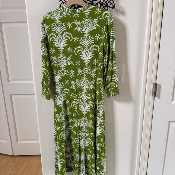 Zara Printed A-Line Midi Dress in Green and White XS NWOT - Picture 13 of 16